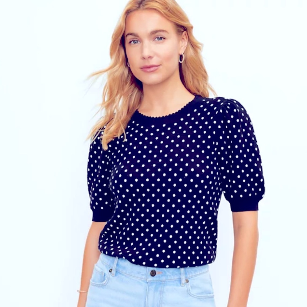 NWOT LOFT Lightweight Short Sleeve Polka Dot Sweater t-shirt